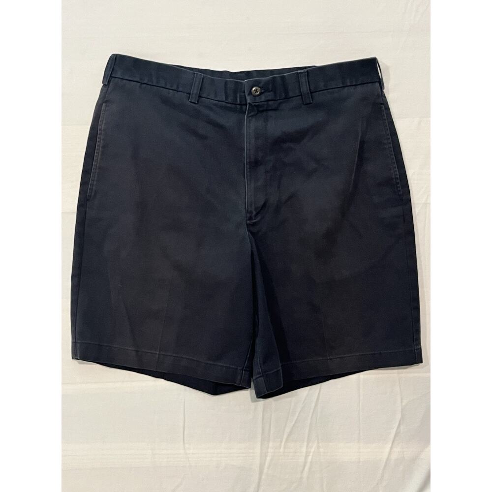 Roundtree & Yorke Easy Care Shorts Mens 35 Navy Cotton Flat Front Casual Dress